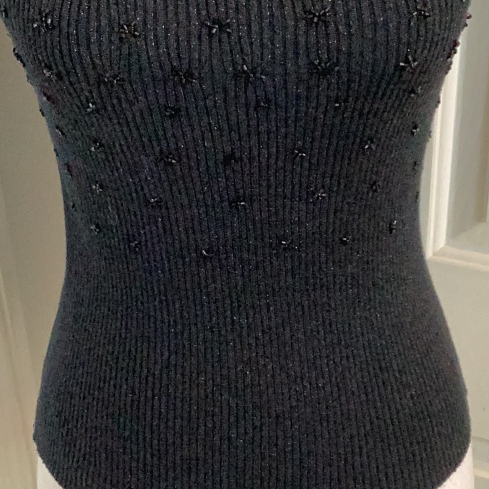 Cache Vintage Black Metallic Beaded Sleeveless Sweater - Picture 2 of 8